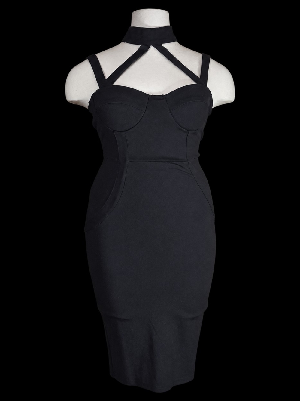 Fashion Nova Black Strappy Midi Dress with Choker Detail